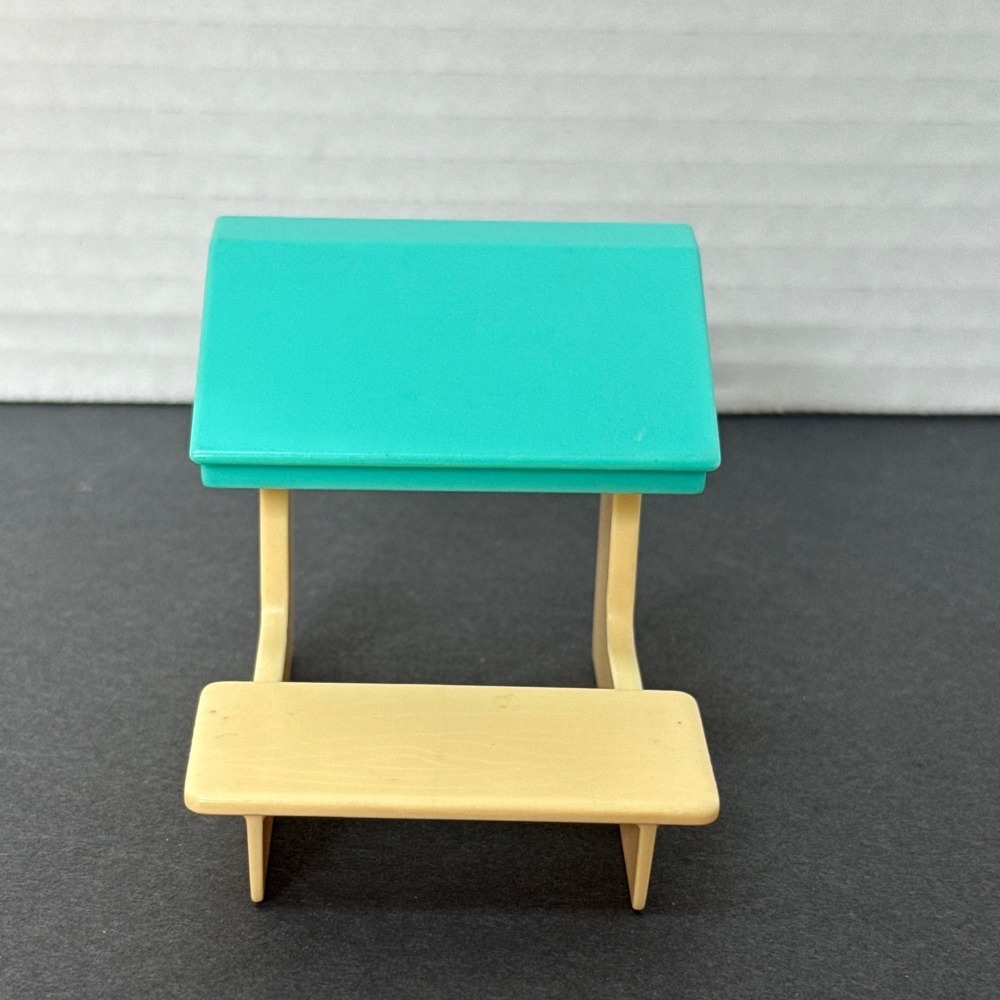 Vintage Fisher Price School Desk Teal Cream Plastic Toy Furniture Accessory